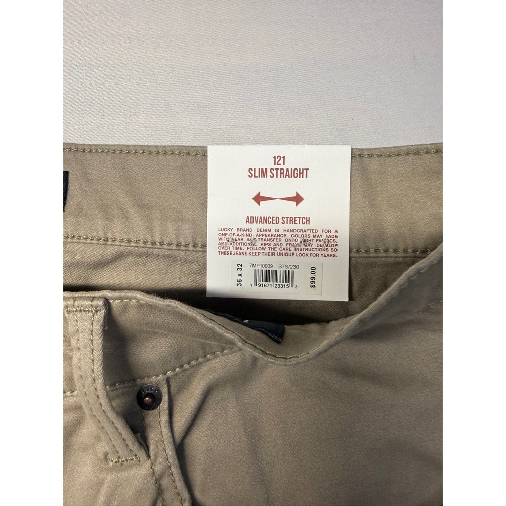 NWT Lucky Brand 121 Slim Straight Advanced Stretch Khaki Tan Pants Mens 36x32 - Picture 7 of 11